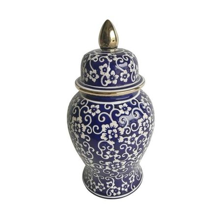 SAGEBROOK HOME Sagebrook Home 15425-04 14 in. Temple Jar with Jasmine Flower; Blue & White 15425-04